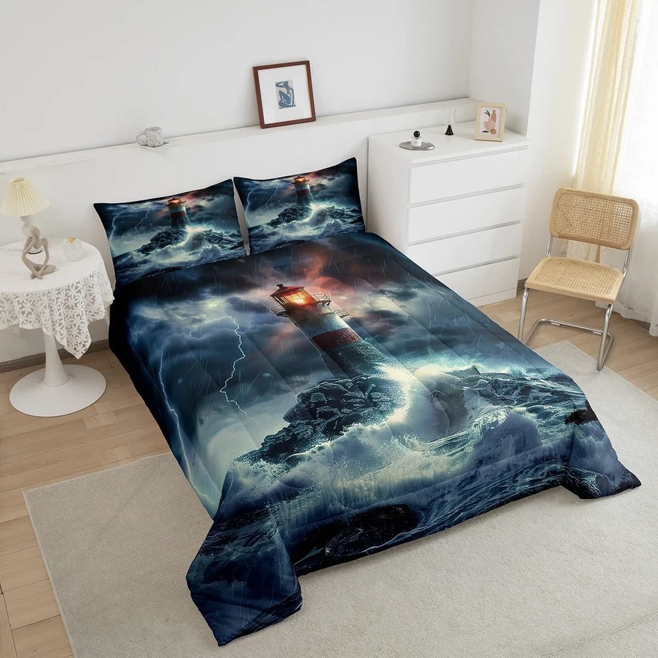 Juego de edredón decoración náutica Ocean Lighthouse niños niñas para niños... Foto 3 de 4