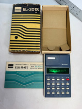 Vintage Sharp Calculator EL-201S - Blue - w/ Box and Manual - Works Great 