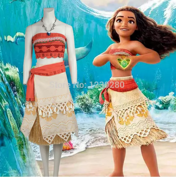 Moana Costume Hawaiian Princess Fancy Cosplay Dress & Necklace Adult/Kids  UK