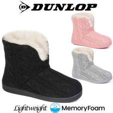 LADIES SLIPPERS WOMEN DUNLOP MEMORY FOAM FUR THERMAL ANKLE BOOTS WARM SHOES SIZE