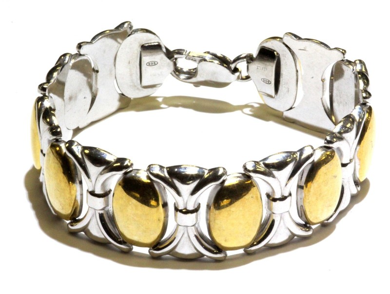 925 sterling silver gold plated fancy design bracelet 33.6g estate 7.5" unique