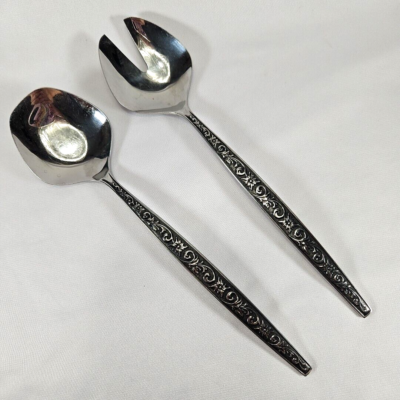 #ad MCM International Di Lido 11” Solid Salad Serving Set Fork Spoon Stainless Vntg $24.99