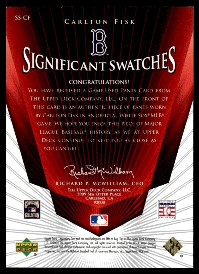 2004 SP Legendary Cuts Significant Swatches Carlton Fisk Boston Red Sox #SS-CF - Image 2 of 2