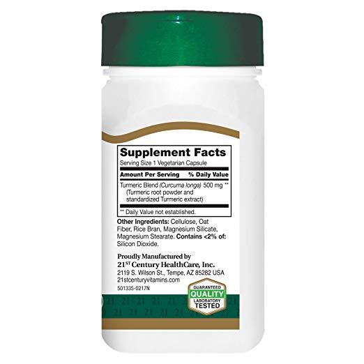 21st Century Turmeric Complex 500mg 60ct Capsules Expiration Date 04
