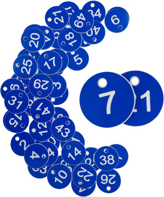 Plastic ID Number Tags Engraved Tags Key Tags without Key Rings (1-100, Blue)