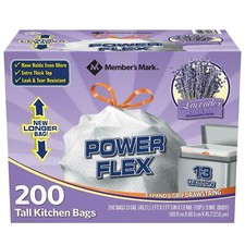 Member's Mark Power Flex Tall Kitchen Drawstring Trash Bags 13 Gallon, 2 Rolls