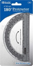 BAZIC Protractor Semicircular 6 Inch 180 Degrees, 1-Count Plastic Math Measuring
