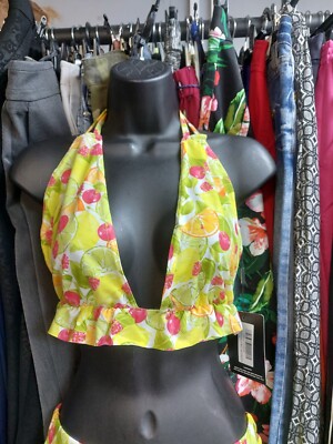 Pretty LT Multi Mixed Fruit Print Neckholder Crop Top Size 6