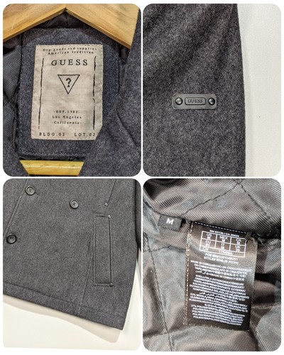 GUESS Men's Vintage Gray Wool Coat With Accent Buttons 2000s Size M - Picture 9 of 9