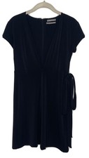 Urban Outfitters Women Black Short Sleeve Short Deep V Neck Mini Belt Dress S