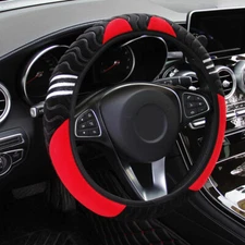 1* Red Car Steering Wheel Cover Plush Elastic Anti-slip Wheel Cover Accessories