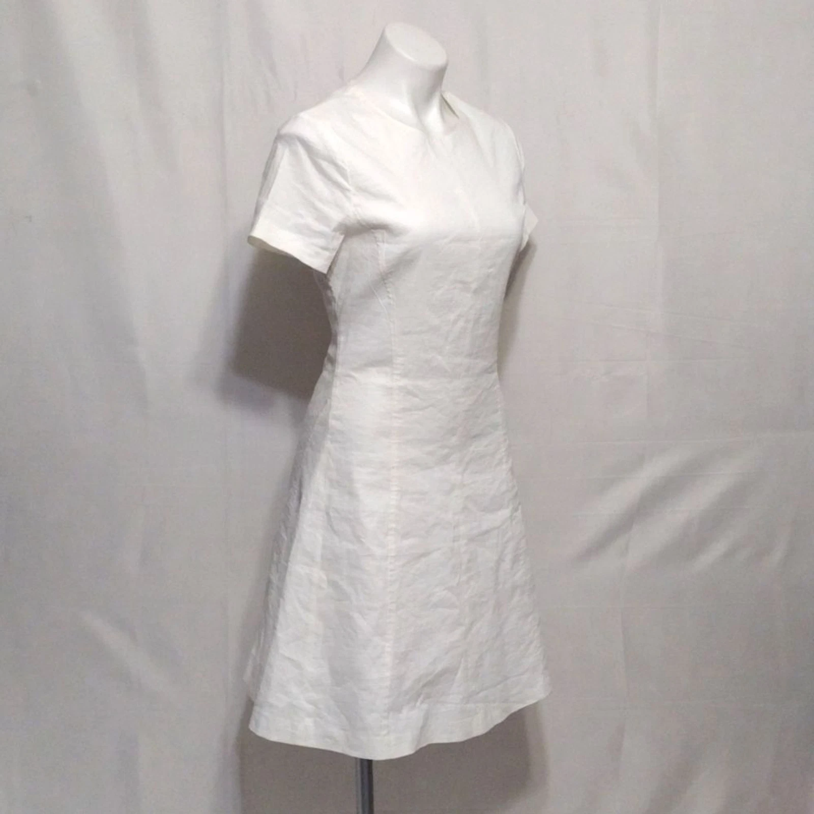 OFF WHITE Abito a tubino Theory bianco misto lino A Line con cuciture moderno minimalista US 4 $365