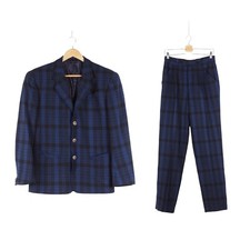 Thierry Mugler Paris Vintage Men's Blue Plaid Wool Designer Suit size 46