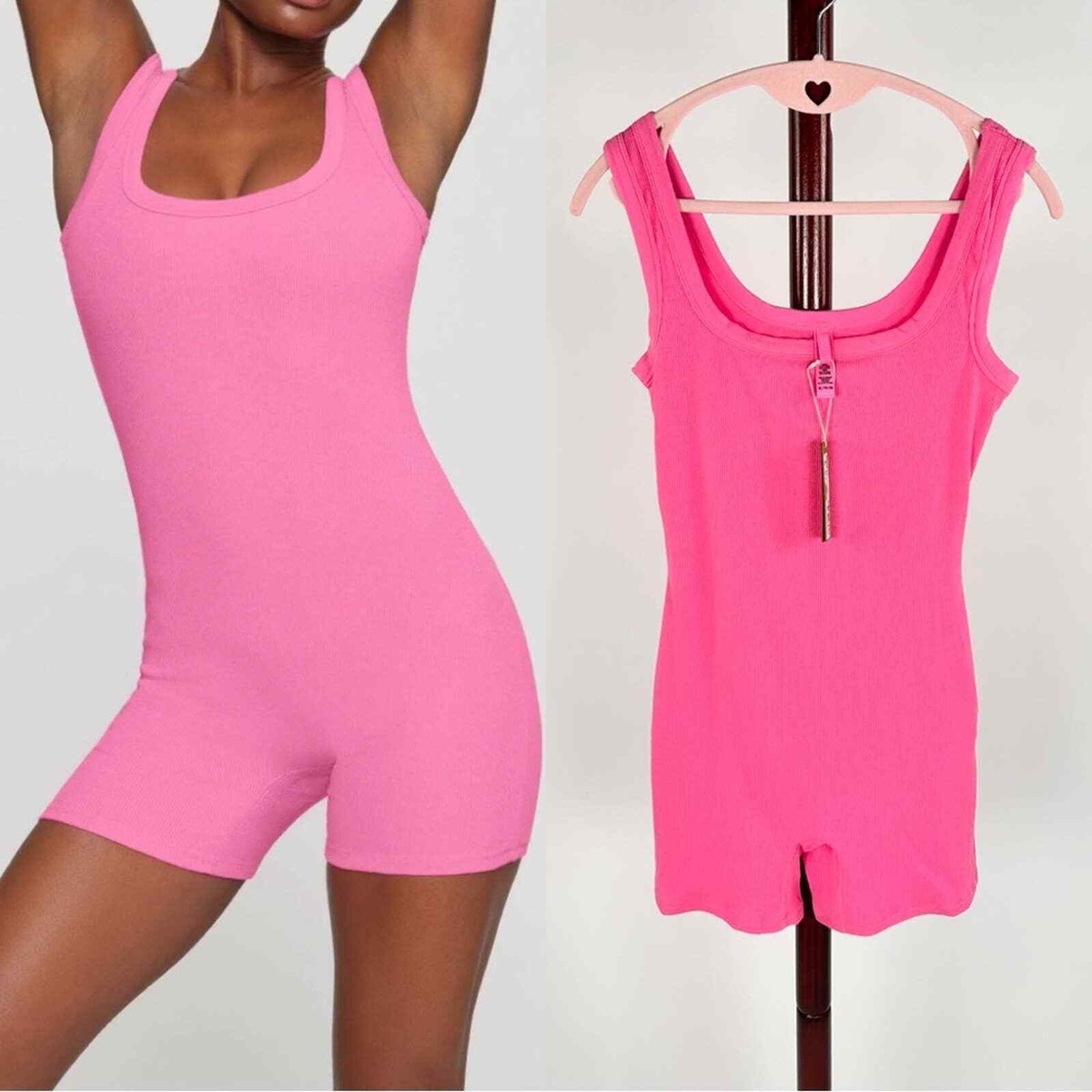 SKIMS Cotton Rib Romper Sugar Pink | eBay