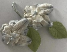 Vintage Doll Flowers Flocked Blue Millinery C...