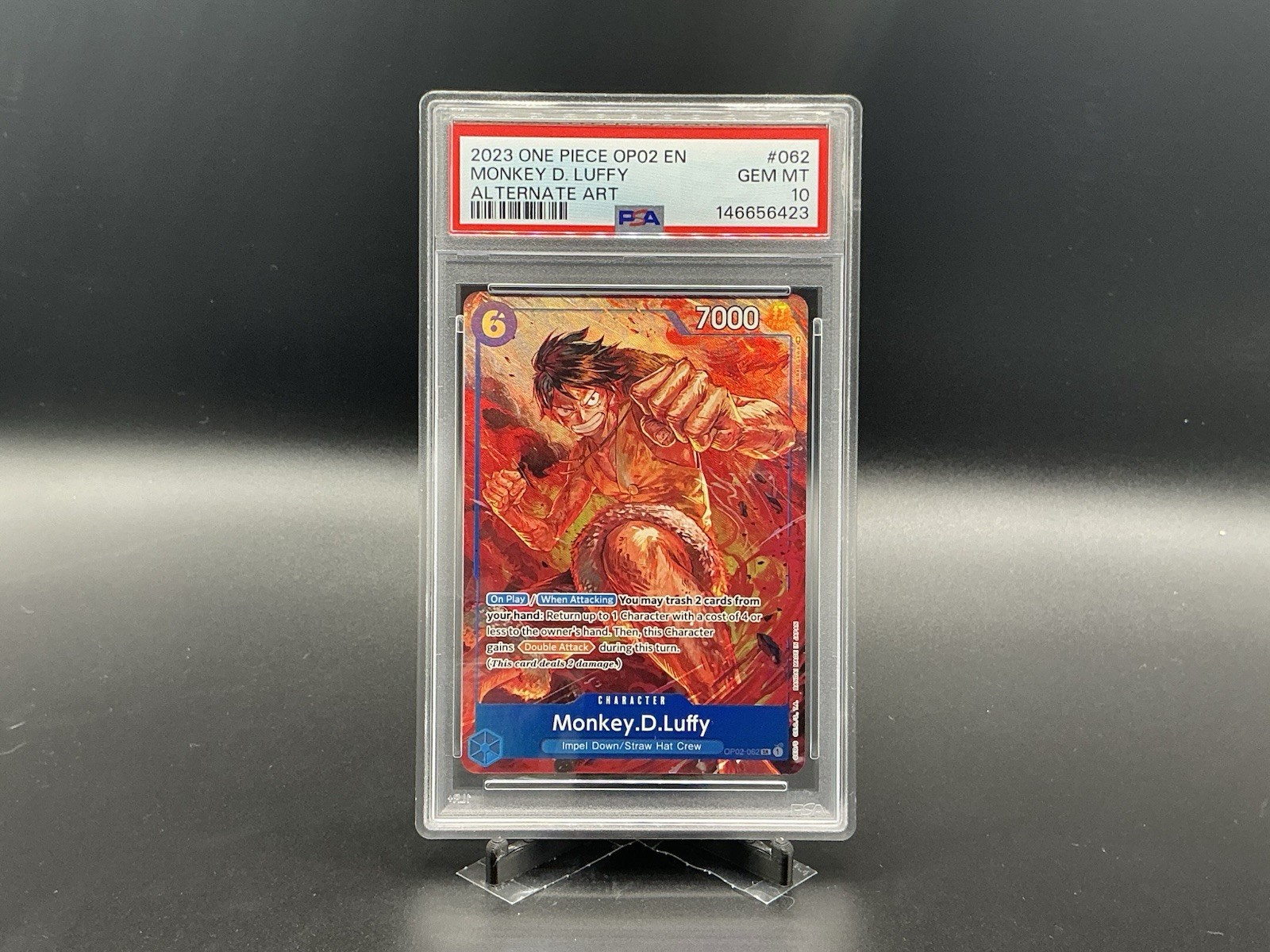 MONKEY D. LUFFY OP02-062 PSA 10 ALT ART PARAMOUNT WAR ONE PIECE TCG 2023
