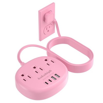 Pink Extension Cord - 10 FT Flat Power Strip, 1625W Cute 10ft, pink