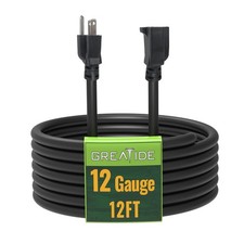 GREATIDE 12 Ft Outdoor Extension Cord - 12/3 SJTW Heavy Duty 12 ft, Black