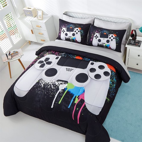 5 Piece Boys Queen Gamer Comforter Set with Sheets, 3D Colorful Video Game Co... - Bild 3 von 7