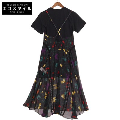 SACAI SACAI Navy 24 07302 Floral Print Cotton Jersey Dress Tops 2  