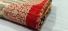 Indian Hand Block Beige Twin Size Cotton Kantha Quilt Throw Blanket Bedspread