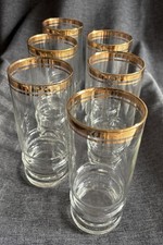 6 Longdrinkgläser aus Kristallglas mit Goldrand