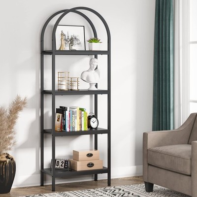 4-Tier Open Bookshelf, 70.8'' Wood Bookcase Storage Shelves with Metal Frame, ...