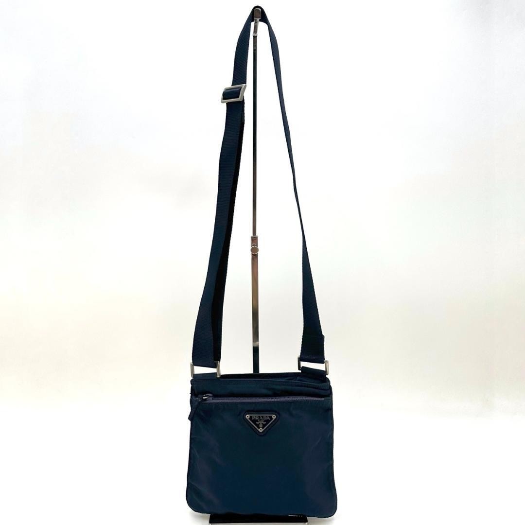 PRADA Nylon Triangle Logo Shoulder Bag Vintage Navy Authentic Crossbody Bag thumbnail 3