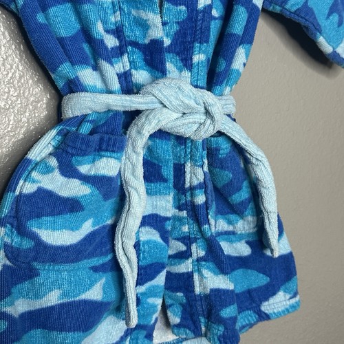 SAINT EVE SWIM Hooded Robe Swim Cover Up Blue Camo Shark Hood Size XS 5/6 - Picture 4 of 5