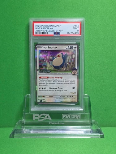 POKEMON 2025 JOURNEY TOGETHER HOP'S SNORLAX PRERELEASE STAFF 184 PSA 9