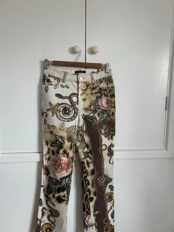 Pantalones para mujer Roberto Cavalli vintage talla XS estampado floral y leopardo raros   Foto 2 de 4