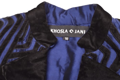 Khosla Jani Blue & Black Velvet Devoré Statement Jacket – Size 10 – Runway 