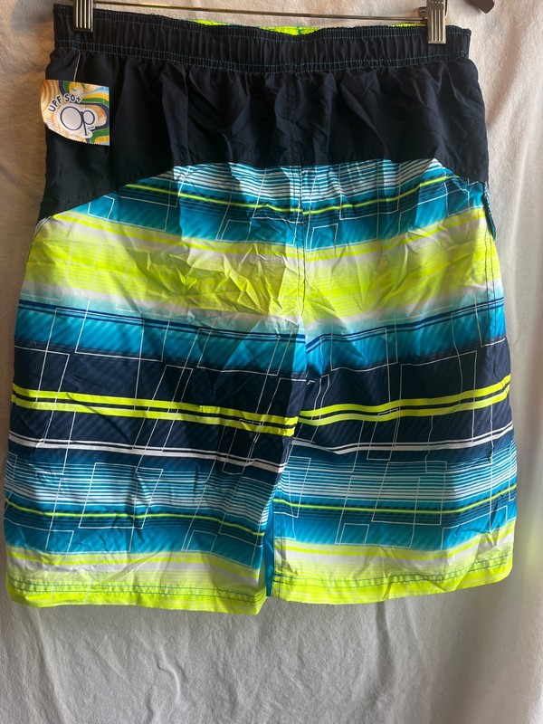 Ocean Pacific Boys XXL (18) SwimBoard Shorts Blue Green Black UPF 50 New/Tag