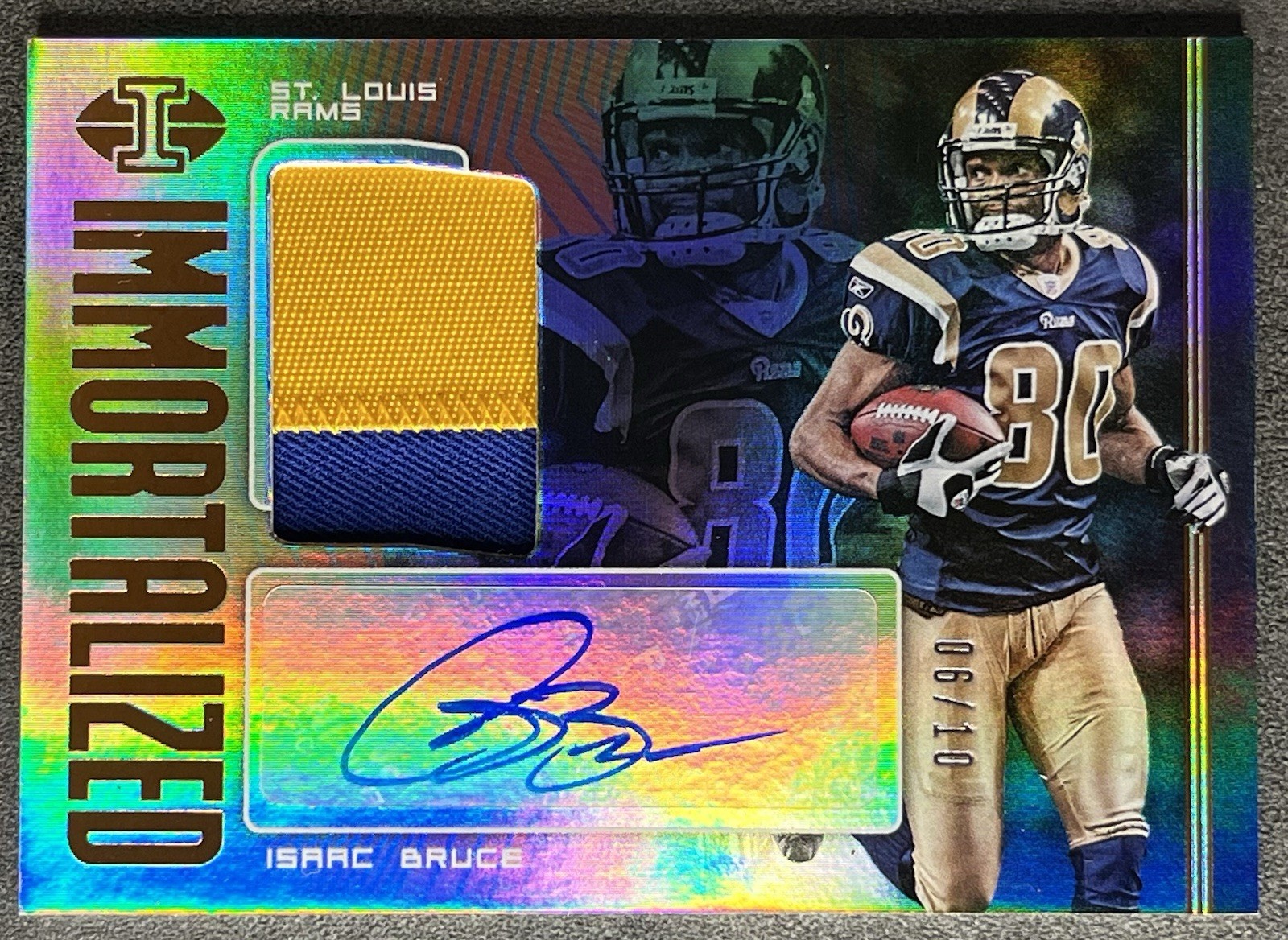 Isaac Bruce 2019 Illusions Immortalized Bronze 2 Color Patch Auto /10 RAMS HOF