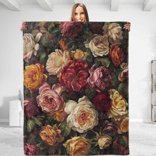 for Roses Bloom Theme Throw Blanket Ultra-Soft Comfy Lightweight Warm Fuzzy F...