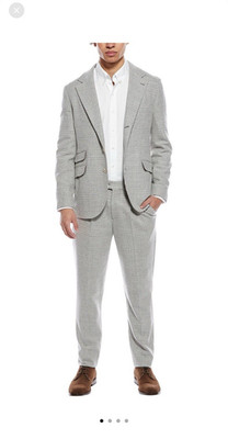Brunello Cucinelli Gray Plaid Wool 2pc Suit 42R 36W Two-Button Notch