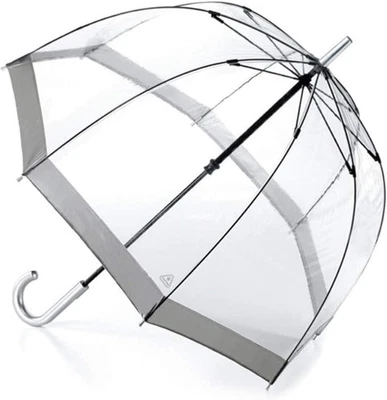 Fulton Birdcage-1 Transparent Umbrella Silver Trim See-Through Clear New