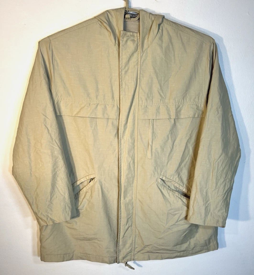Hickey Freeman Men's Large Beige Cotton Linen Italian Made Storm System Jacket