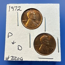 1972-P & D Lincoln Memorial Cents. UNC Lot Of 2 BU Coins From OBW Rolls #7206