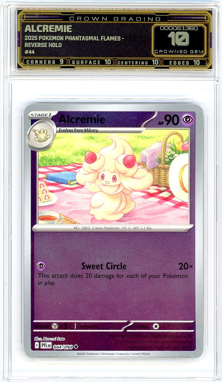 2025 Pokemon Alcremie Phantasmal Flames - Reverse Holo #44 GRADED SLAB 10
