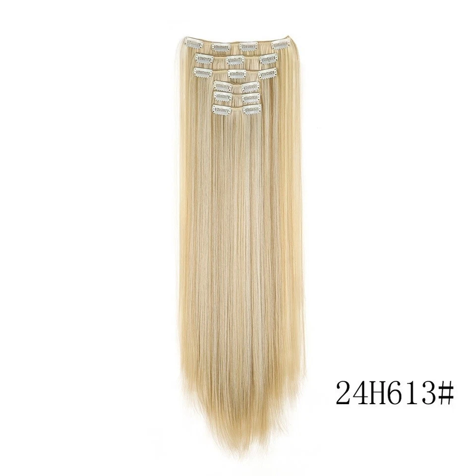 16 Clip Echthaar Extensions 6 Stück Set gerade Synthetik für Perücke 60cm - Bild 3 von 4