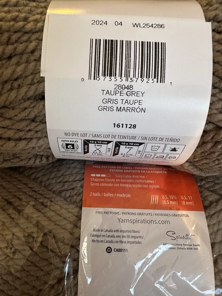 Lot Of 4 Bernat Softee Chunky #6 In Taupe Grey 3.5oz 100%acrylic 108yards Each - Image 3 of 4