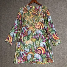 Raj Dress Womens XL Colorful Embroidered Beach Cover Up Tropical Vacation Print