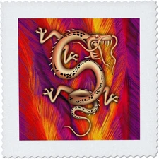 Qs_110969_2 Golden Dragon and Bright Orange and Yellow Abstract Background a Rea