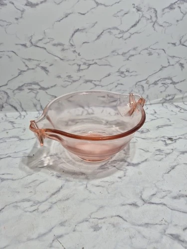 Pink Depression Glass Handled Berry Bowl Vtg Pontil Base c1930s Fostoria ?