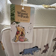 Disney Winnie the Pooh 16" White Faux Leather Duffle Bag Zip, Top Handles