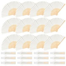 BOUBONI 12 Pieces Milky White Hand Held Bamboo Folding Fans Paper Fans Handhe...