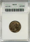 1917 Buffalo Nickel ANACS MS65 Nice Color Small Old White Soap Box Holder