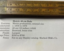 RARE STANLEY METRIC 40 CM. RULE, BOXWOOD BRASS CLEAN UNMOLESTED PAGE 501 WALTER