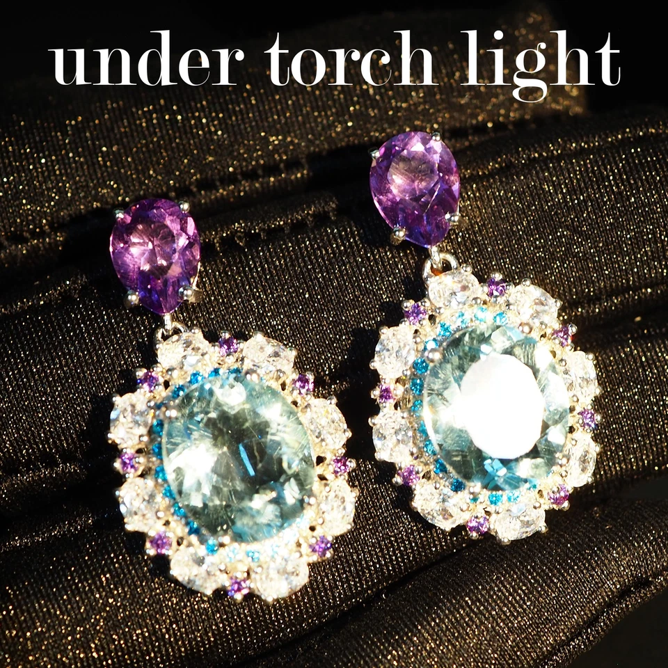 Exquisitos Pendientes Ovalados Aguamarina Azul Marino 14Ct Plata de Ley 925 Oro Blanco Foto 4 de 4